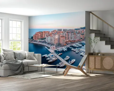 Monaco Coastal Marina Cityscape Wall Mural