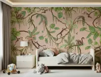 Playful Monkey Jungle Kids Room Wallpaper