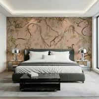 Playful Monkeys Tropical Jungle Blush Wall Mural