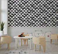 Whimsical Bat Checkerboard Kids Room Wallpaper