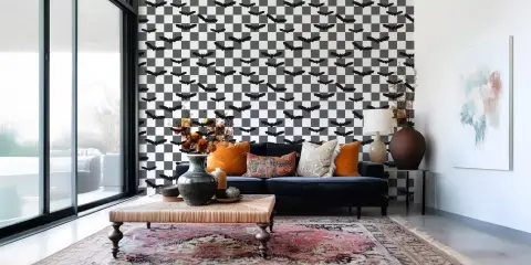 Whimsical Bat Checkerboard Kids Room Wallpaper
