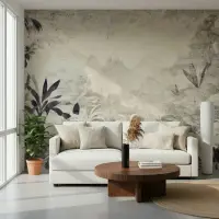Textured Monochrome Jungle Foliage Wall Mural