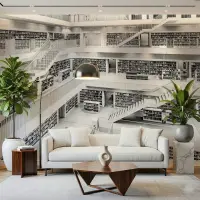 Monochrome Library Architectural Wall Mural