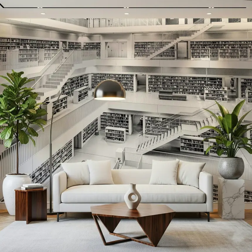 Monochrome Library Wall Mural -2597974