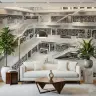 Monochrome Library Architectural Wall Mural 2