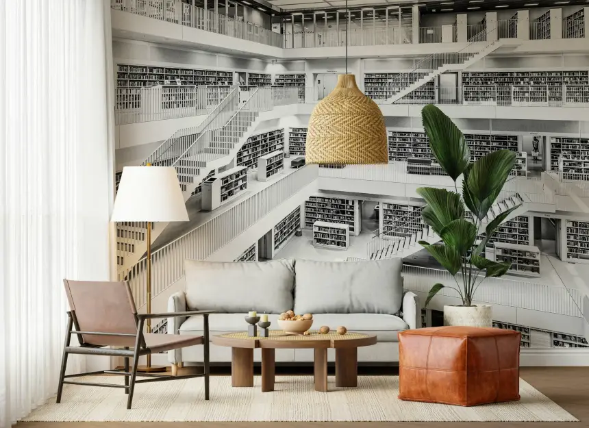 Monochrome Library Wall Mural -2597974