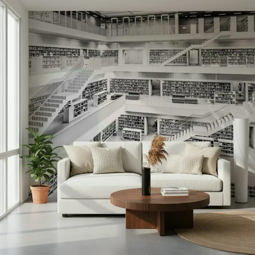 Monochrome Library Wall Mural -2597974