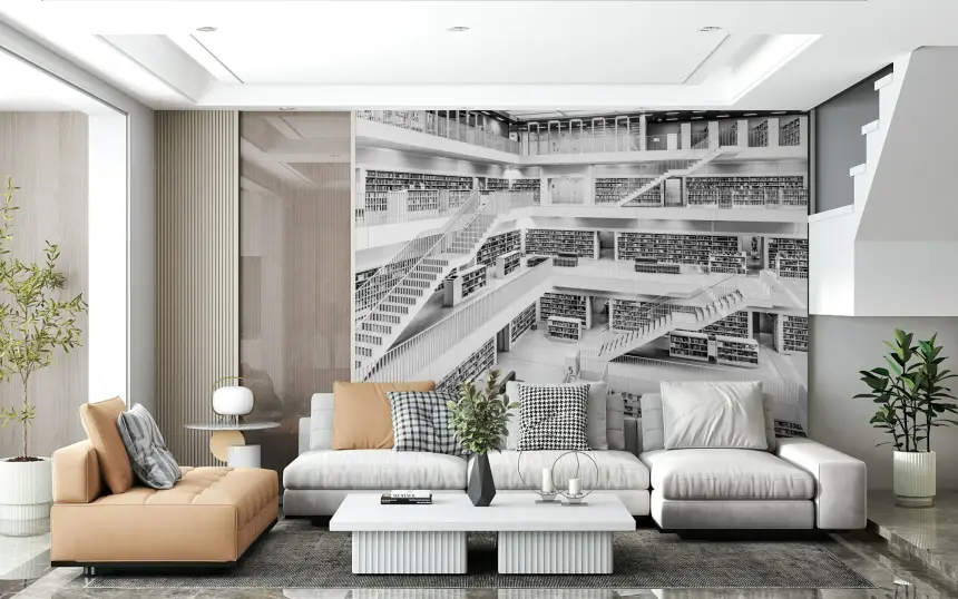 Monochrome Library Wall Mural -2597974