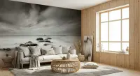 Misty Monochrome Seascape Wall Mural
