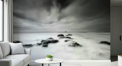 Misty Monochrome Seascape Wall Mural
