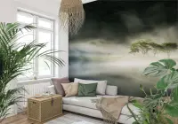 Serene Foggy Woodland Lake Wall Mural