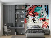 Dynamic Red Teal Black Graffiti Abstract Wall Mural