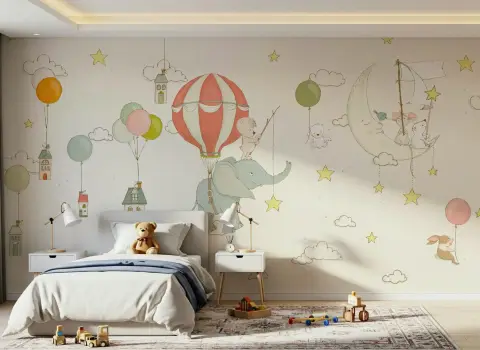 Dreamy Sky Adventure Kids Room Wallpaper Mural