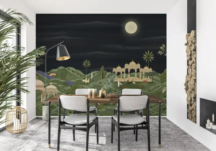 Moonlit Palace Garden Wall Mural