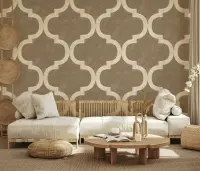 Textured Beige Moroccan Ogee Pattern Wallpaper