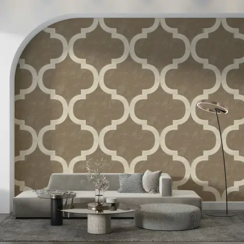 Textured Beige Moroccan Ogee Pattern Wallpaper