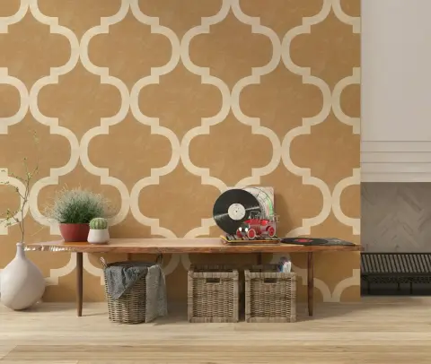 Elegant Golden Tan Ogee Geometric Wallpaper