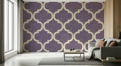 Elegant Plum and Beige Moroccan Ogee Wallpaper