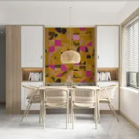 Mustard Magenta Charcoal Abstract Grid Mural