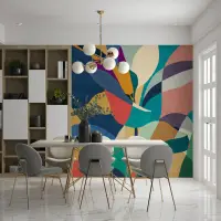 Rich Multi-Hued Flowing Curves Abstract Wall Mural