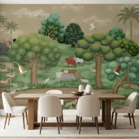 Pichwai Inspired Forest Animals Wall Mural