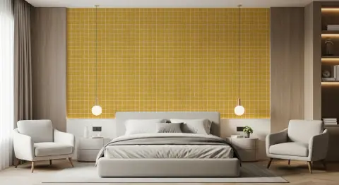 Mustard Yellow Hand-Drawn Grid Wallpaper