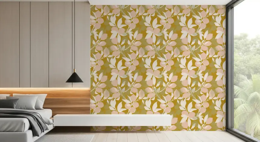 Mustard Lemon Wallpaper Mediterranean Kitchen Wallpaper