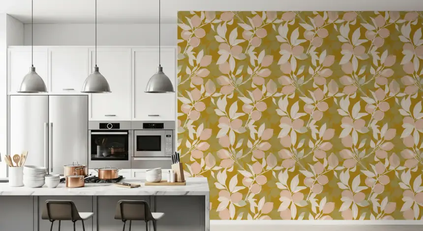 Mustard Lemon Wallpaper Mediterranean Kitchen Wallpaper