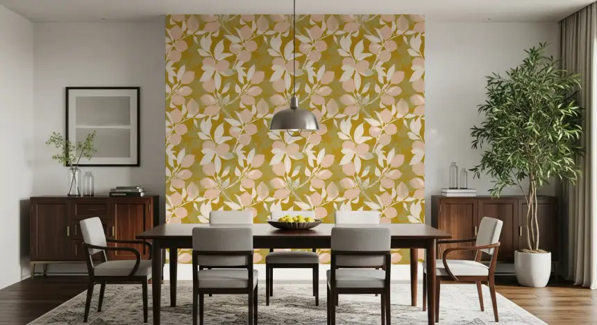 Mustard Lemon Wallpaper Mediterranean Kitchen Wallpaper