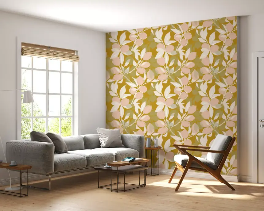 Mustard Lemon Wallpaper Mediterranean Kitchen Wallpaper
