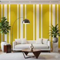 Sunny Mustard and White Vertical Stripe Wallpaper