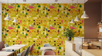 Vibrant Retro Vegetable and Fruit Pattern Wallpaper