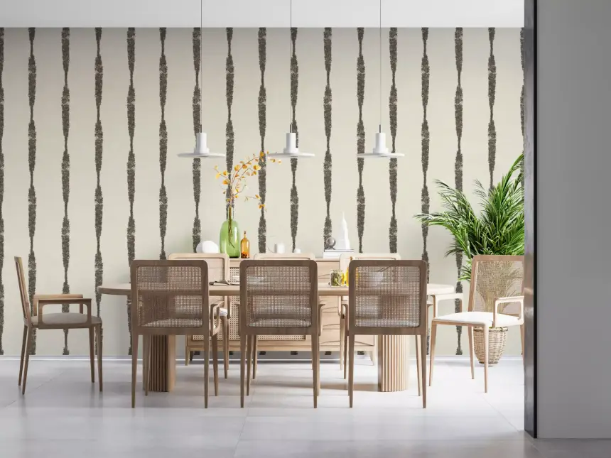 Muted Green Textured Distressed Stripes on Creamy White Wallpaper