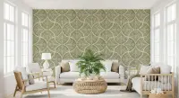 Sage Green Textured Fan Leaf Pattern Wallpaper