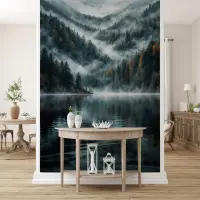 Misty Mountain Lake Landscape Wallpaper
