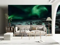 Mesmerizing Aurora Borealis Rocky Coast Wall Mural
