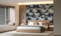 Contemporary Navy Blue Floral Wave Wall Mural