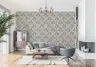 Elegant Grey Floral Wallpaper with White Blooms and Brown Leaves 2