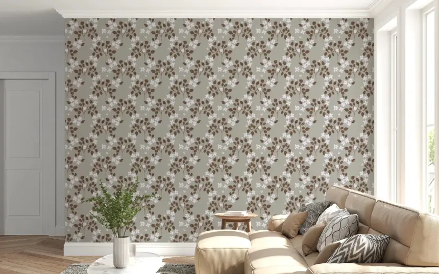 Neutral Bloom Rustic Grey White Oil Painted Pattern Wallpaper