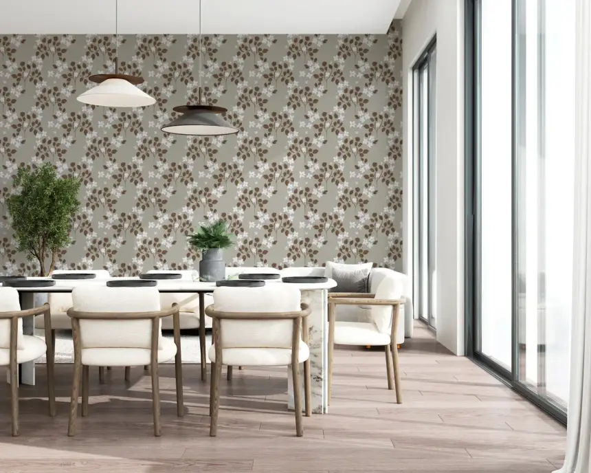 Neutral Bloom Rustic Grey White Oil Painted Pattern Wallpaper