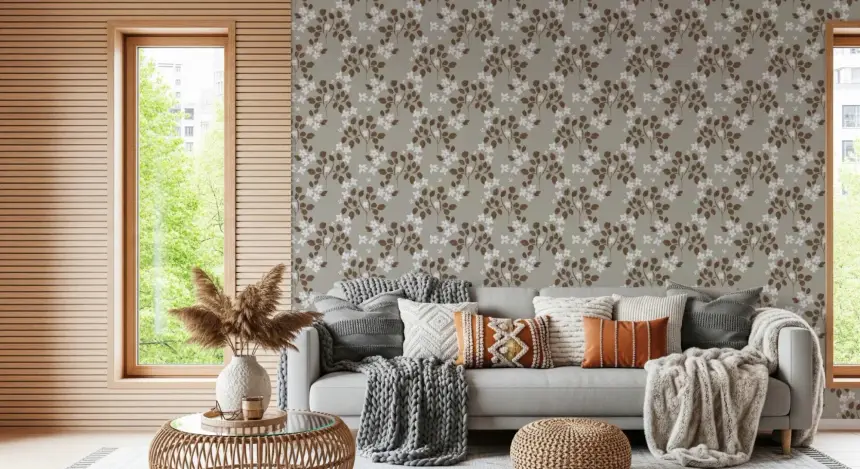 Neutral Bloom Rustic Grey White Oil Painted Pattern Wallpaper