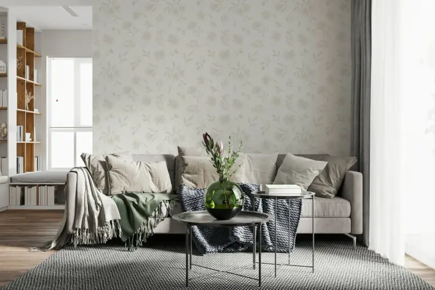 Neutral Flora in Cloud Dancer White Wallpaper