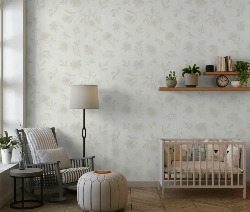 Neutral Flora in Cloud Dancer White Wallpaper