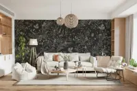 Elegant Charcoal Botanical Birds Wallpaper