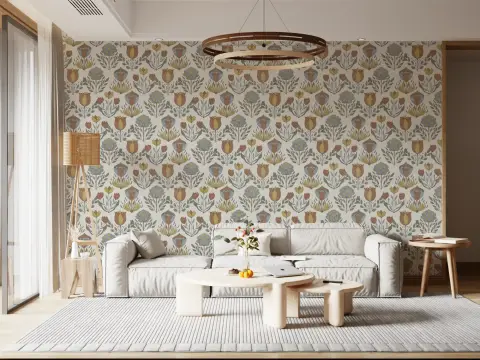 Nordic Folk Bloom Pattern Designer Wallpaper
