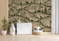 Whimsical Woodland Animals Beige Green Wallpaper