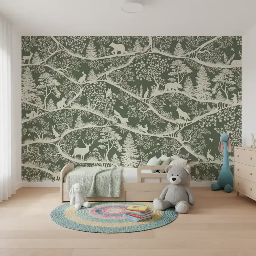 Nordic Nature Green White Wall Mural