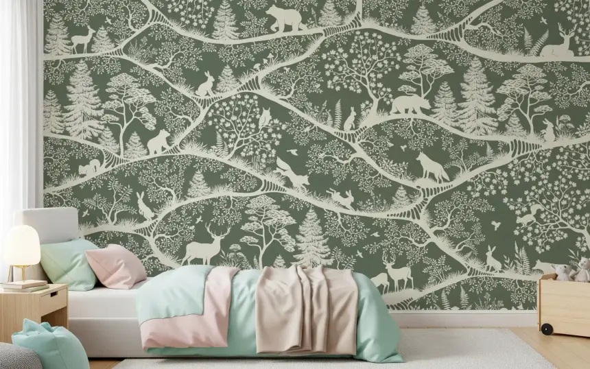 Nordic Nature Green White Wall Mural