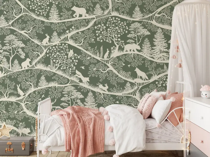 Nordic Nature Green White Wall Mural