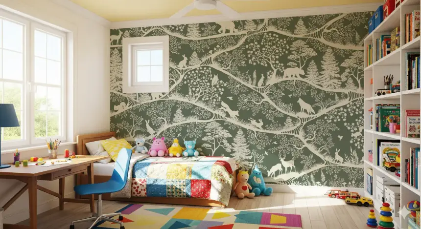 Nordic Nature Green White Wall Mural
